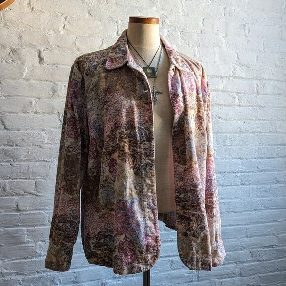Vintage Corduroy Jacket Spring Floral Coat Paisley Lightweight Shacket 90s Large - Picture 6 of 8
